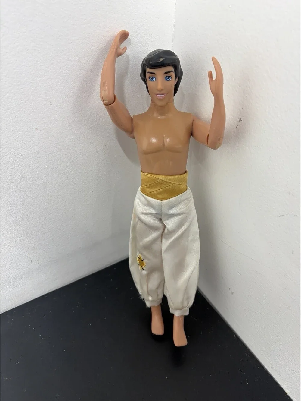 Vintage Disney Aladdin Male Doll 12” With Articulated Arms & White Satin Pants
